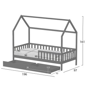 Bed with drawers Phyllis Hm21324.02 pine wood in gray - with mattress 90x190cm