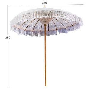Луксозен чадър тиково дърво и бежова макраме материя 200x250 Hm6035,01