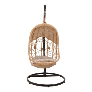 Labreone swing synthetic rattan in natural color-black metal-beige cushion 82x82x200cm