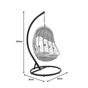 Labreone swing synthetic rattan in natural color-black metal-beige cushion 82x82x200cm