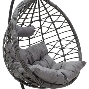 Люлка-стол Hudson изкуствен сив ратан сива възглавничка 109x100x197cм