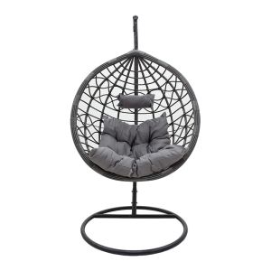 Люлка-стол Hudson изкуствен сив ратан сива възглавничка 109x100x197cм