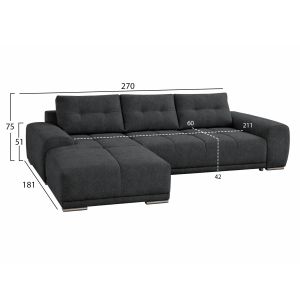 Left corner sofa bed Comfyra Hm3336.01l gray fabric 270x181x75cm.