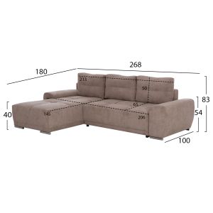 Left corner sofa bed Comfyra Hm3336.03l beige fabric 270x181x75cm.