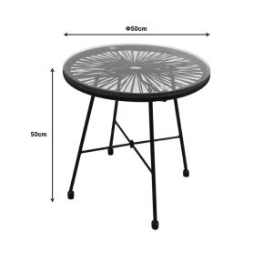 Маса Acapulco черен метал - Pe ратан в натурален нюанс D50x50cm Hm6063,02