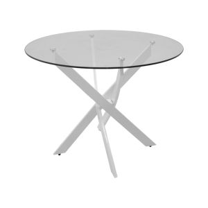 Antoro table with glass and metal legs in white, dimensions 80x75 cm