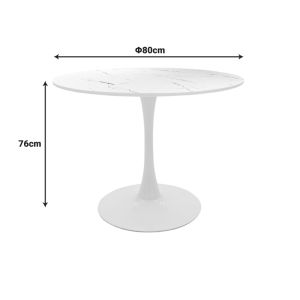 Balou table made of MDF in white with marble imitation, dimensions 80x76 cm