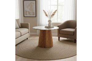 Ezerdian Bold table, solid tropical acacia wood, marble top D120x78 cm