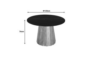 Ezerdian Bold table, solid tropical acacia wood, black marble top D120x78 cm