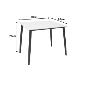 Table Gustas I white marble sintered stone-black metal 80x80x76cm