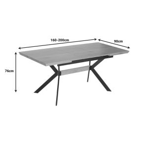 Jessamy extendable table, MDF 43mm in natural shade and black metal leg, 160/200x90x76cm