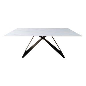 Mapele table made of white marble, sintered stone with black metal legs 180x90x75cm