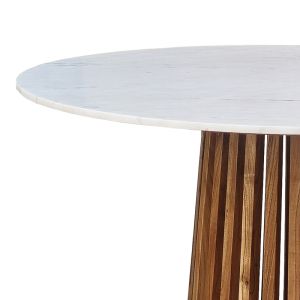 Marble Bold table, solid acacia wood base, natural, with white marble top, D 90 X76cm