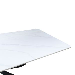 Mattias table made of white marble, sintered stone, with black metal legs, 180x90x75cm
