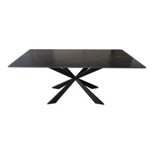 Mattias table made of black marble, sintered stone, with black metal legs, 180x90x75cm