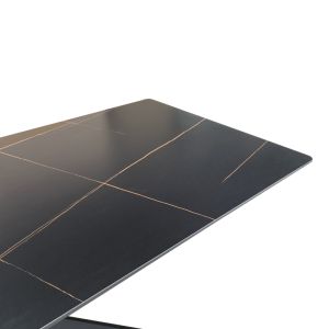 Mattias table made of black marble, sintered stone, with black metal legs, 180x90x75cm