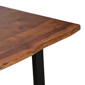 Table Miles solid acacia wood 3.7-4 cm thick in walnut color with black metal legs 160x90x76 cm