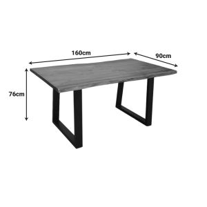Table Miles solid acacia wood 3.7-4 cm thick in walnut color with black metal legs 160x90x76 cm