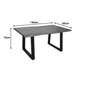 Miles table made of solid acacia wood, 3.7-4 cm thick, walnut color, with black metal legs, 140x80x76 cm