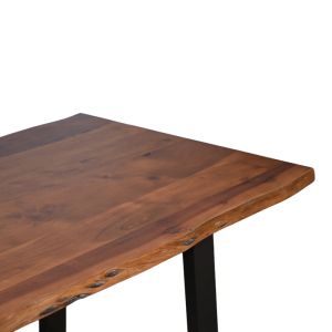 Miles table made of solid acacia wood, 3.7-4 cm thick, walnut color, with black metal legs, 140x80x76 cm