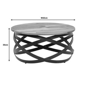 Monar table, solid sheesham wood in walnut color with black metal legs, 60x30cm