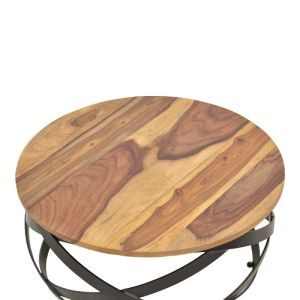 Monar table, solid sheesham wood in walnut color with black metal legs, 60x30cm