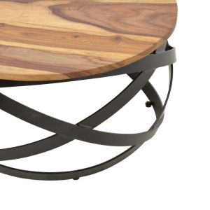 Monar table, solid sheesham wood in walnut color with black metal legs, 60x30cm