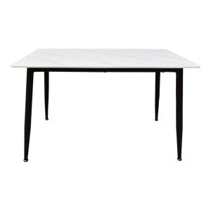 Pembe table made of white marble, sintered stone, with black metal leg 120x70x75cm