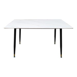 Pembe table made of white marble, sintered stone, with black metal leg 140x80x75cm