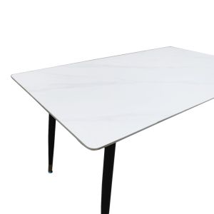 Pembe table made of white marble, sintered stone, with black metal leg 140x80x75cm