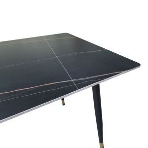 Pembe table made of black marble, sintered stone and black metal legs 140x80x75cm