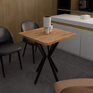 Prestone melamine table with oak top and black metal legs 70x70x75cm