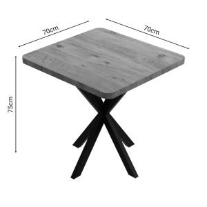 Prestone melamine table with oak top and black metal legs 70x70x75cm