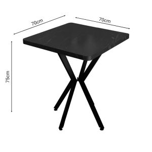 Prestone melamine table with black marble top and black metal legs 70x70x75cm