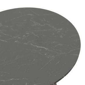 Rogue table, black marble look, with black metal legs, diameter 70x72 cm