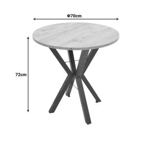 Rogue table, black marble look, with black metal legs, diameter 70x72 cm