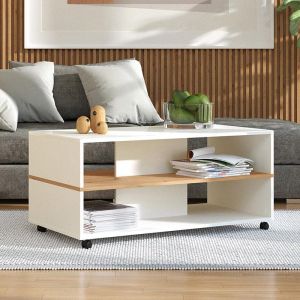 Savio table in white-craft-white foil high gloss, dimensions 101x55x48cm