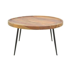 Tavolo table, solid walnut-colored sheesham wood with black metal legs, 75x39cm