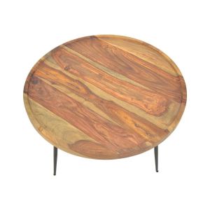 Tavolo table, solid walnut-colored sheesham wood with black metal legs, 75x39cm