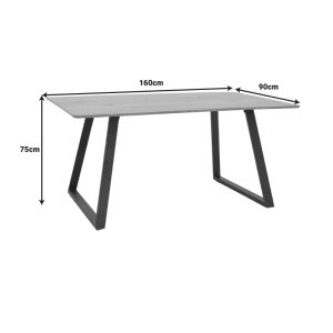 Winor table, MDF top, polished black metal legs, 160x90x75cm