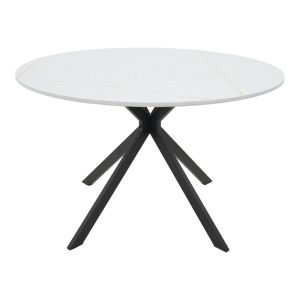 Xuson table white marble top-black metal legs D120x75cm
