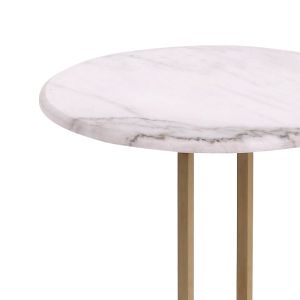 Table white marble top and base with metal leg in gold D50x54.5cm