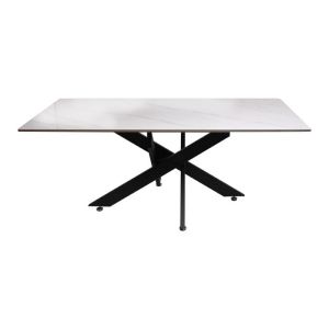 Living room table with white ceramic/marble top and black metal legs 120x60x46cm