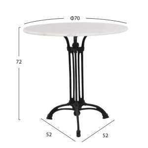 Table with 3 legs, cast iron base with marble 70x74cm