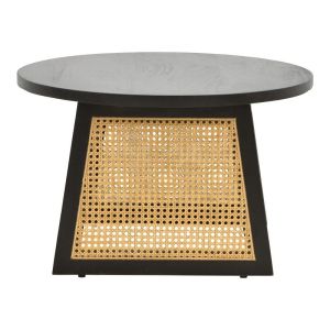 Tamarind mango wood-natural rattan table in black color 65x40cm
