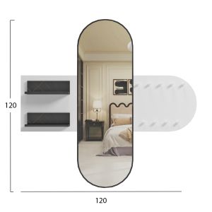 Hallway furniture with mirror Cheryl ημ9049.11 melamine white-black marble 125x40x120hcm.