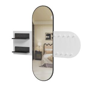 Hallway furniture with mirror Cheryl ημ9049.11 melamine white-black marble 125x40x120hcm.