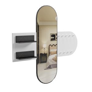Hallway furniture with mirror Cheryl ημ9049.11 melamine white-black marble 125x40x120hcm.