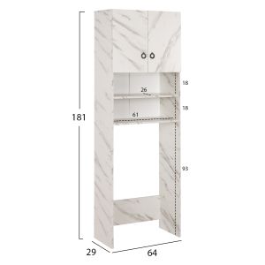 Мебел за пералня Terry Hm9122,12 с шкаф и рафтове меламин бял мрамор 64x29x181cm
