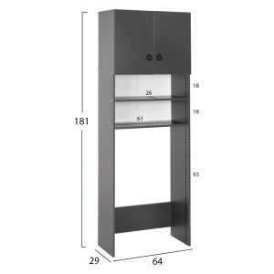Terry washing machine cabinet, with cabinet and shelves, melamine gray 64x29x181cm (hm9122,13)
